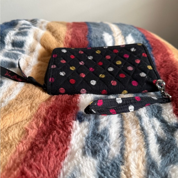 Vera Bradley Black Quilted Wristlet with Multicolor Dots - Picture 2 of 4
